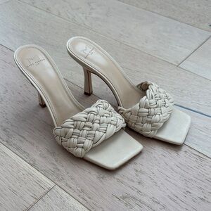 Marc Fisher Cream Woven Heeled Mules